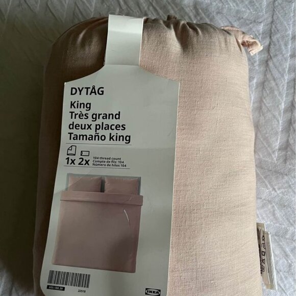 IKEA DYTÅG King Size Light Pink Linen Duvet Cover and 2 Pillowcases - Picture 12 of 12